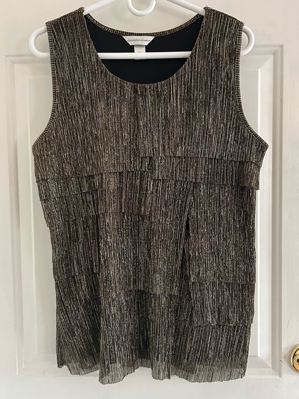 Christopher & Banks Metallic Black and Gold Tiered Sleeveless Camisole